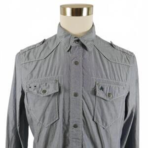 Blue Ridge Mens Snap Button Down Blue Fine Striped Western Shirt Large